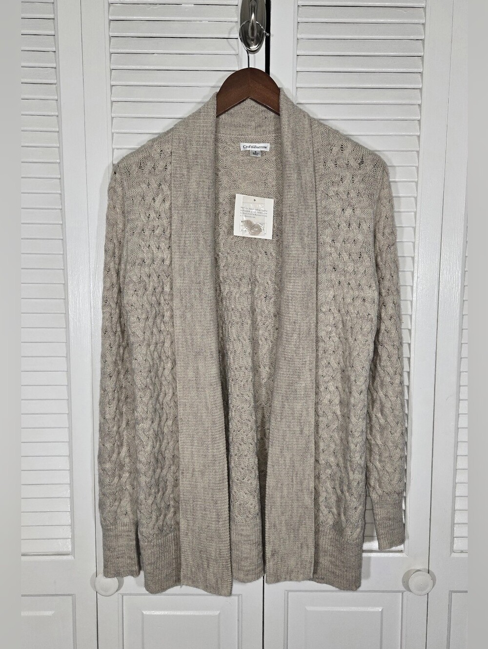 Croft & Barrow NWT Light Beige Cable Knit Open Front Textured Cardigan Sz S